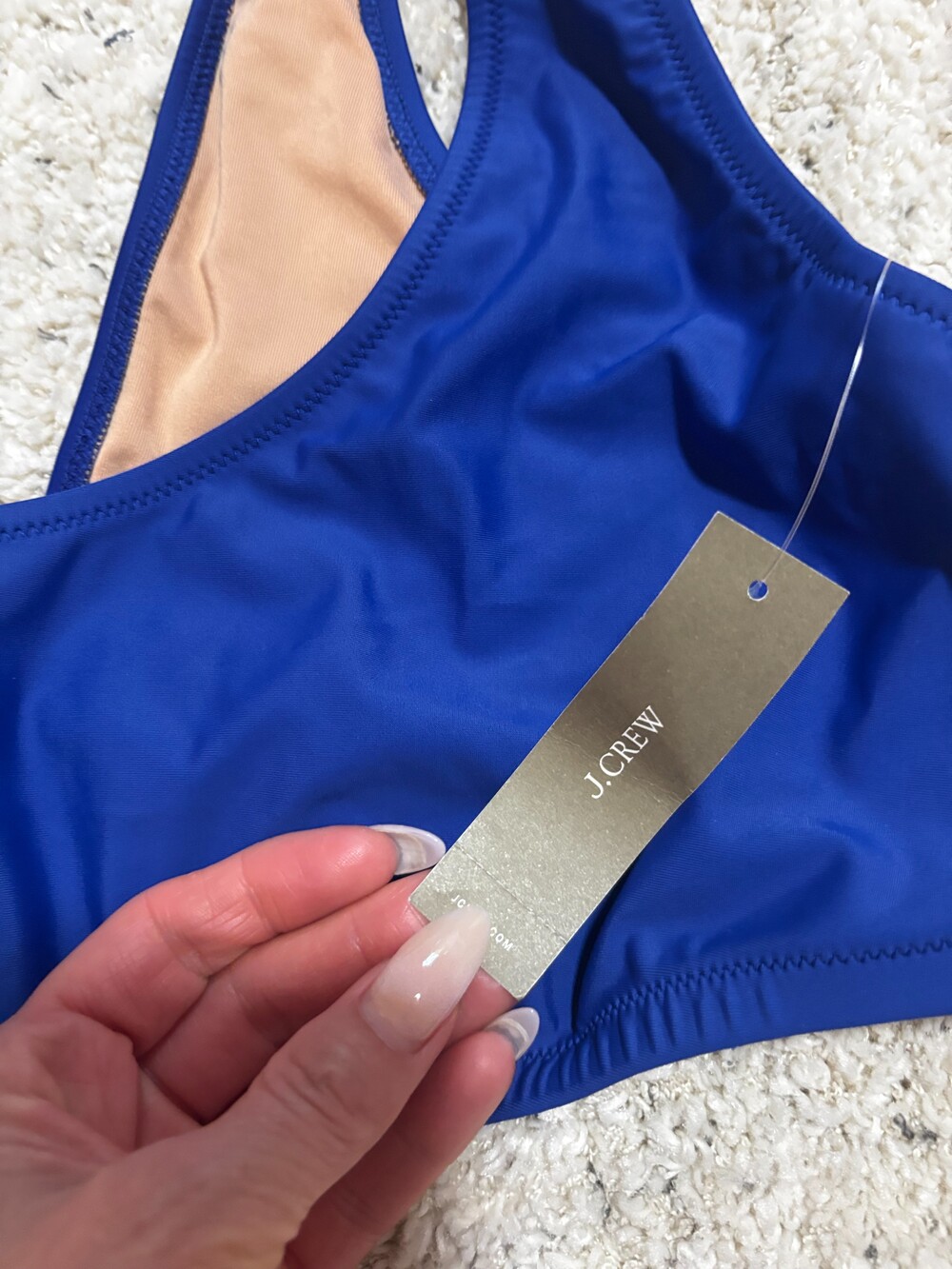 J. Crew Bikini Top Blue Tan Scoop Neck Size XS NWT - Picture 4 of 4